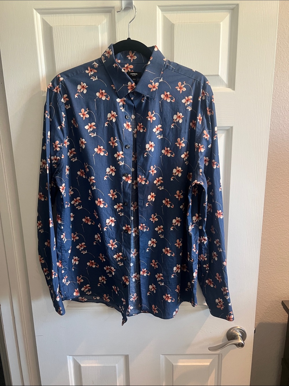 Express Navy Blue Floral Button-Down Shirt